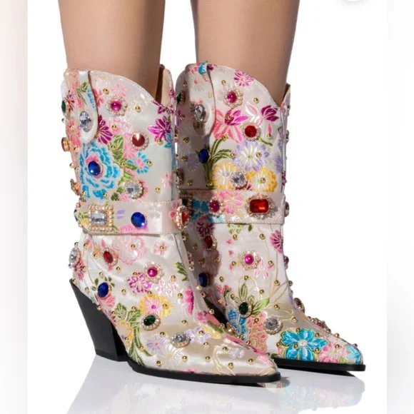 AZALEA WANG DILIGENT EMBELLISHED BASIC CHUNKY BOOTIE IN BONE 7.5 - Picture 1 of 16